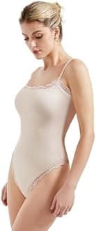 SUUKSESS Women Square Neck Lace Bodysuit Sleeveless Spaghetti Strap Tank Top