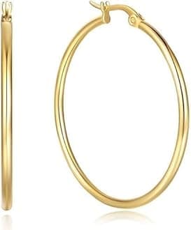 Alekiddy14K Gold Hoop Earrings for Women 14K Gold Earrings Classic Shiny Polished Round Hoop Earrings for Everyday Essential