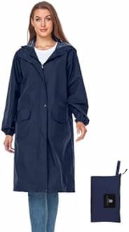 SaphiRose Women's Long Rain Jacket Waterproof Lightweight Hooded Raincoat Packable Knee Length Rain coat