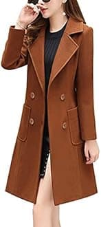 Bankeng Women's Winter Wool Blend Coat Notch Lapel Double Breasted Peacoat Loose Warm Coat Mid-Long Outerwear