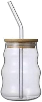 Liying 1Pcs Glass Cups with Bamboo Lids and Glass Straw 500ML Shaped Cups, Beer Mug, Cute Tumbler Cup, Ideal for Iced Coffee, Cocktail #2