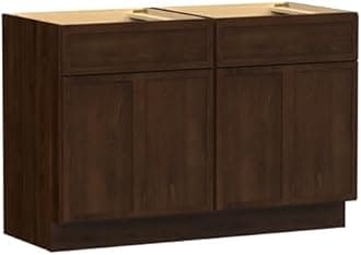 Vanity Art 48 Inch Bathroom Vanity Base Cabinet Double Sink Top (Without Sink), Soft Closing Door, Storage Unassembled Cabinet, Brown, 2ea 24 Inch Cabinet Combo