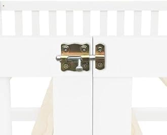 Queen Size Floor Bed with Slats and Center Support Bar, Queen Size Montessori Floor Bed with Fence and Door, Kids Montessori Beds, Queen Size Floor Beds for Kids, Girls, Boys, White