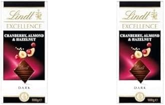 Lindt Excellence Dark Chocolate Tablet, Cranberry, Almond and Hazelnut, 100g (Pack of 2)