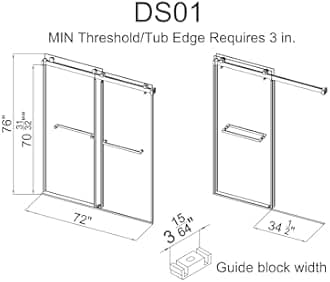 Shower Door, 67-72" W x 76" H, SGCC-Certified 3/8" (10mm) Clear Tempered Glass, Frameless Double Sliding Shower Door, Stainless Steel Brushed Gold Finish