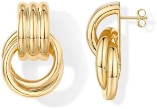 PAVOI 14K Gold Plated Chunky Geo Door Knockers Earrings for Women -Vintage Bold Dangle Earrings Statement Jewelry