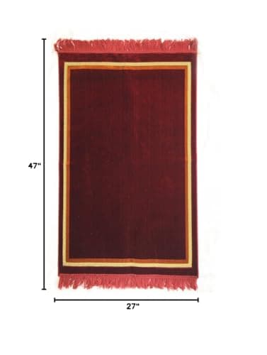 Plain Muslim Prayer Rug - Plush Velvet Fabric - Features Rectangle Design & Fringes On Both Sides - Islamic Prayer Mat - Ideal Gift for Ramadan & Special Occasions, 44 x 27”, Red