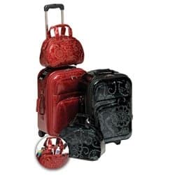 Carry-on Wheeled Luggage 2-pc Set, Black Tooled Design