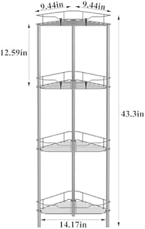 4 Tier Floor Standing Corner Shower Caddy Organizer Shelf with Hooks, Bathroom Shelves Stand Rack, Gray