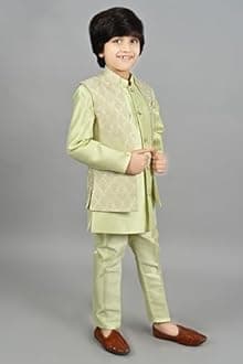 AHHAAAA Kids Ethnic Silk Blend Waistcoat Kurta Pyjama Sherwani Set For Boys