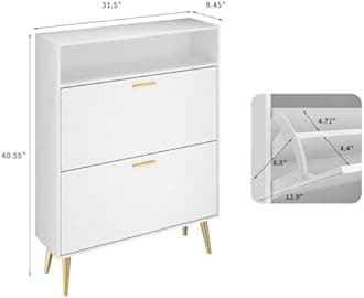 JOZZBY Shoe Cabinet Storage for Entryway, Freestanding Slim Shoe Organizer Cabinet with 2 Flip Drawers, Narrow Shoe Rack with Open Shelves for Hallway, Living Room, White