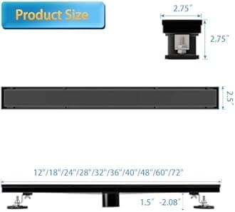 Linear Shower Drain, 24 inch Black Drain with Tile Insert 2-in-1 Panel, Brushed 304 Stainless Steel Shower Floor Drain, Linear Drain with Hair Strainer and Adjustable Feet