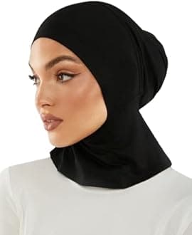 NAZNEENStretchable jersey Bun Instant Black Under Hijab Cap with Tie , BLACK, FREE