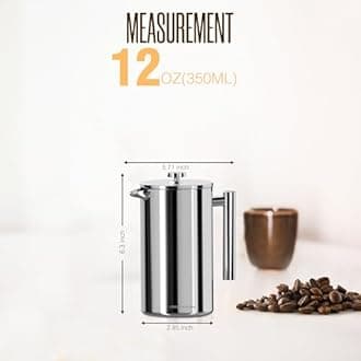 Utopia Kitchen 304 Grade Stainless Steel French Press Coffee Maker 12 Oz, Double Wall Insulated Coffee Press with 4-Level Filtration system, Include 2 Extra Filters, Rust-Free, Dishwasher Safe, Silver
