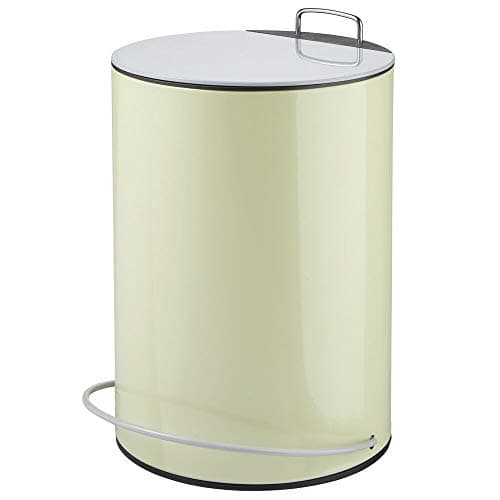 mDesign 1.3 Gallon Round Small Step Trash Can Wastebasket, Garbage Container Bin for Bathroom, Powder Room, Bedroom, Kitchen, Craft Room, Office - Hands-Free Design - Green/Light Gray