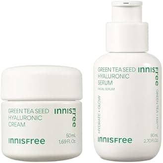 innisfree Double Hydration Duo, Hyaluronic Serum + Hyaluronic Cream, Korean Serum + Moisturizer Set for Hydrated, Glowing Skin