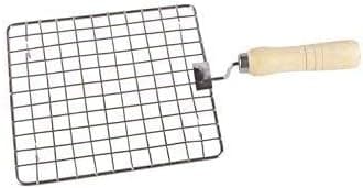 NOBEL Barbeque Stainless Steel Wire Roaster ideal for Roti Roast, Papad Roaster Chapati Toast, Paneer tandoor net Grill Wooden Handle (Square 19 x 19 cm)
