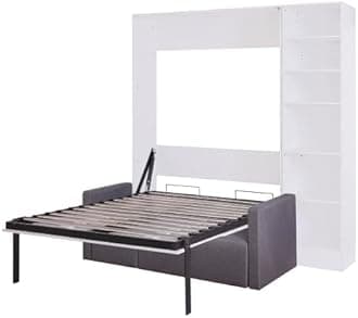 Bellemave Full Size Murphy Bed with Sofa, Wall Bed with Shelves for Bedroom, Apartment, Home Office, White