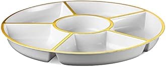 Plasticpro 6 Sectional Round Plastic Serving Tray/Platter (8, White & Gold)