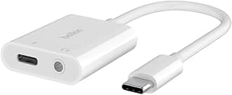 RockStar™ 3.5mm Audio + USB-C® Charge Adapter, Headphone Adapter w/USB-C 60W Power Delivery Fast Charging for iPhone 15, iPad Pro, Galaxy, Note, Google Pixel, LG, Sony Xperia & More - White