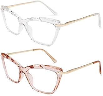 COASION Non-prescription Clear Lenses Eye Glasses for Women Cat Eye Glasses Small Frame With Spring Hinges