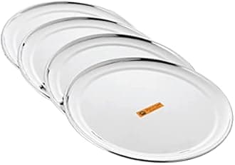 Shri & Sam Stainless Steel High Grade Shagun Dinner Plates Set (4 Pcs)