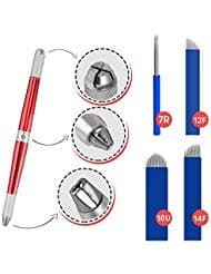 Microblading Pen Universal Manual Tattoo With 4X Needle Blades For Permanent Makeup and Eyebrow Supplies | 3-Sided Durable Stainless Steel, Lightweight Design With Lock-Pin Tech & Ergonomic Grip |