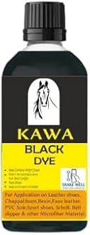 KAWA Black Dye for Shoes, Leather,& Microfibre Material, Matte Finish Set of 1. (30ml)