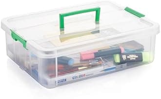 PALAK Plastic Storage Box - 1 Tier Transparent Rectangular Multi Utility Detachable,Portable&Stackable Space Saving Organiser With Lid For Medicine,Jewelry,Arts&Crafts,Buttons,Beads (1 Tier,Green)