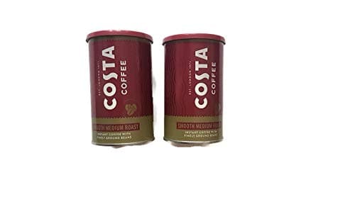 Costa Coffee Smooth Medium Roast Instant Coffee with Finely Ground Beans 2 Tin Bundle