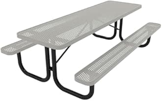 COATEDOUTDOORFURNITURE Heavy-Duty Portable Outdoor Picnic Table, Thermoplastic Coated Punched Steel Commercial-Grade Patio Dining Furniture Made in America (8ft Rectangular, Grey)
