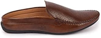 FAUSTO Mens Perforated Stylish Driving Moccasins | Half Shoes for Office & Outings | Driving Loafers | Casual and Formal Mules | Soft Cushioned Insole