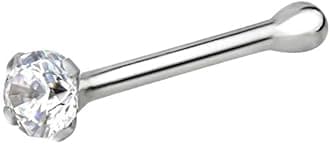 Forbidden Body Jewelry Nose Rings Sterling Silver Micro Nose Studs CZ Simulated Diamond Bone Stud for Women Men 1.5 mm Crystal 22G, Metal