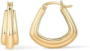 PAVOI 14K Gold Plated Sterling Silver Posts Triangle Chunky Hoop Earrings for Women | Endless Statement Hoops