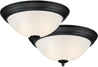 DESIGNERS FOUNTAIN Flush Mount Ceiling Light, 2-Pack, 11 Inch LED Frosted Glass Lighting Fixture for Kitchen, Bedroom, Bathroom, and Hallway, Matte Black, D333M-11FM-MB2