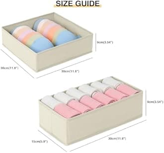 DIMJ 4 Pack Undewear Drawer Organiser - Fabric Wardrobe Storage Organiser Dresser Drawer Dividers Baby Clothes Organiser Sock Storage for Bedroom, Wardrobe（Beige）