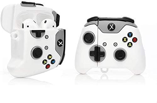 Meyaar Cute Silicone Case Cover with Keychain, 360° Protective Case Compatible with Apple Airpods 2 &1 (Gaming Console-White)