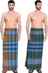 Men's Cotton Lungi with Colored Border (White, Standard) -Set of 2 Pcs