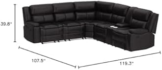 Familymill L-Shaped Breathable Leather Manual Reclining Sectional Sofa Sets for Living Room and Bedroom, Dark Brown