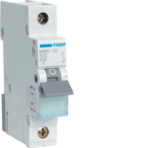 Hager mbn132 B-Type 1P 1 Module (S) Circuit Breaker