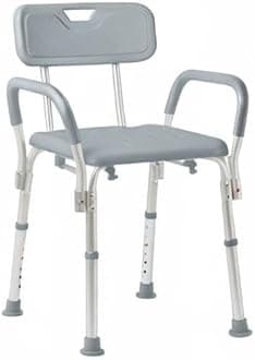 Medline Shower Chair with Back and Padded Arms, Bath Seat with Removable Back, Supports up to 350 lbs, Gray