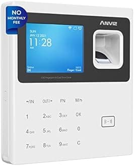 ANVIZ Time Clocks for Employees Small Business - CX2 Fingerprint Biometric Clock in and Out Machine - Forever Free Cloud Software, White