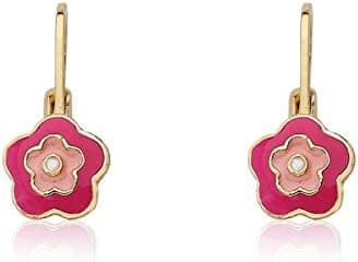 Little Miss Twin Stars Kids Earrings - 14k Gold Plated Flower Leverback Earrings-Hypoallergenic and Nickel Free For Sensitive Ears