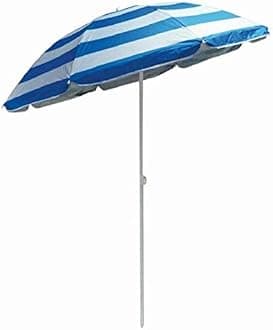 Unibos Garden Beach Patio Camping Picnic Tilting Tilt Multi Coloured Umbrella Parasol Sun Shade Protection UPF40 (Blue Stripe)