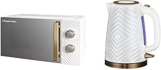 Russell Hobbs17 Litre 700W White Solo Manual Microwave With Groove Design & 26381 Groove Electric Kettle, Textured Fast Boil Energy Efficient Cordless Kettle with Perfect Pour, 1.7 Litre, White