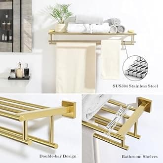 Alise 32-Inch Bathroom Lavatory Towel Rack Towel Shelf with 2 Towel Bars Wall Mount Towel Holder,GZ8080-G SUS 304 Stainless Steel Gold Finish