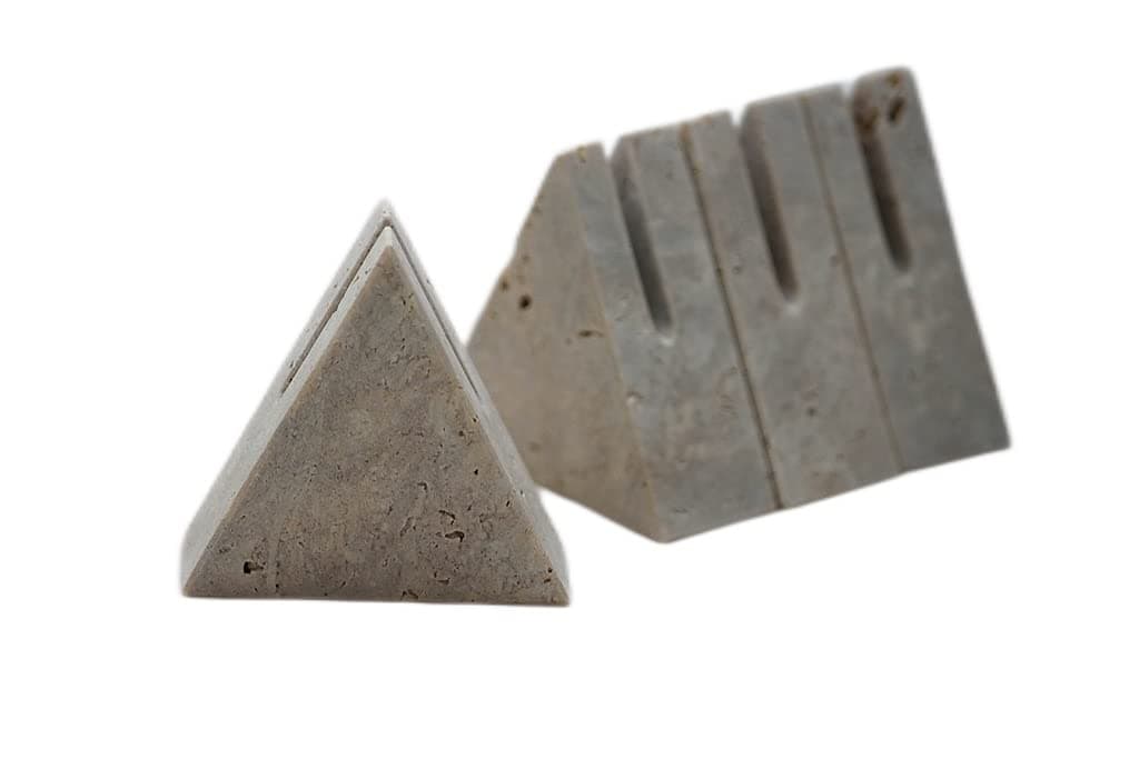 LAMAC CRAFTSMarble Triangular Place Card Holders | Escort Card Holders | Party Favors | Photo Display | Business Card Holder (Set of 4) (Travertine Triangle)