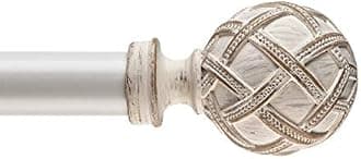 Ycolnaefllr 1 Inch Diameter Single Curtain Rod for Windows Decorative Drapery Rods Adjustable Length from 84 to 120 Inch,Adjustable Single Window Curtain Rod with Resin Finial, Weathered White