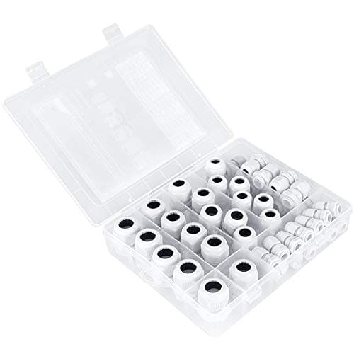 Cable Gland Kit 45PCS Nylon Waterproof Adjustable 3-15mm Cable Glands Joints,White,PG7,PG9,PG11,PG13.5,PG16,PG19