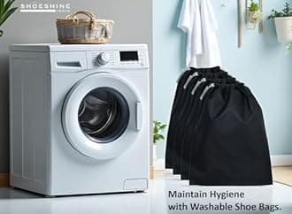 SHOESHINE Washable Shoe Bags Long Lasting Nylon Fabric Soft & Smooth Travel Shoes Pouch - 24 Pcs Black Storage Shoe Cover